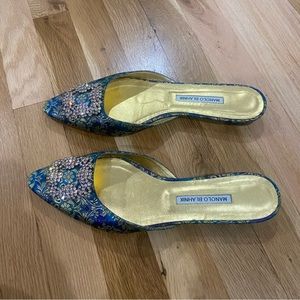 Manolo Blahnik Flat Embellished Mules